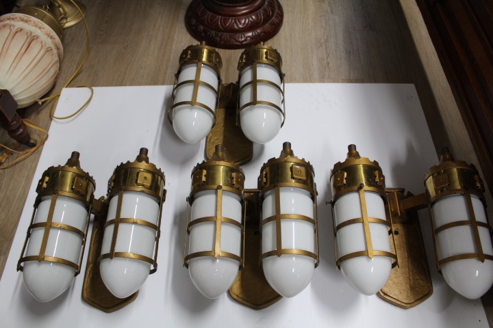 Antique Set Of 4 Gothic Wall Sconce Light Fixture Church Milk Glass Shade