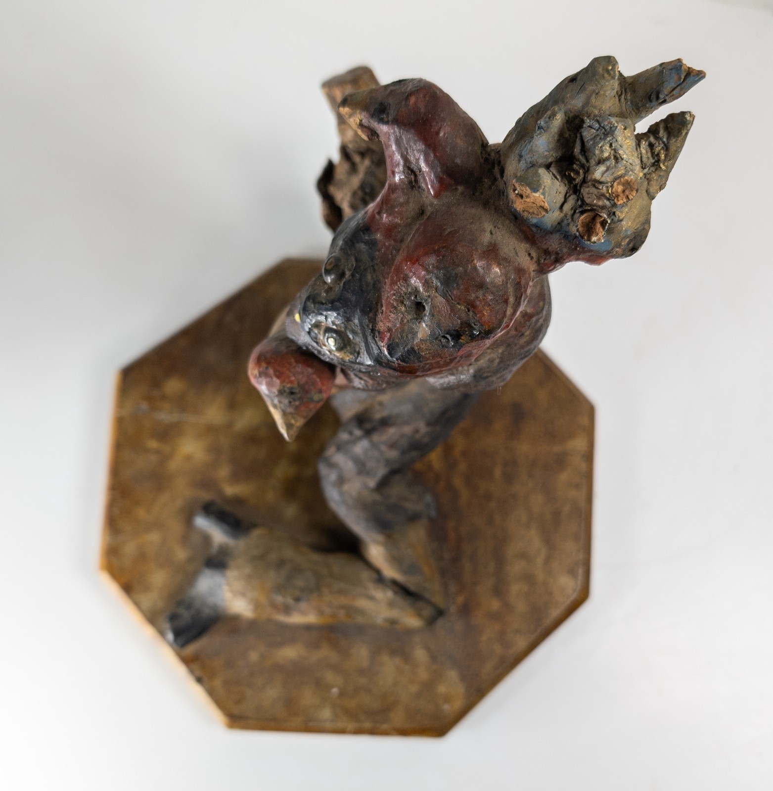 Antique Primitive Folk Art Painted Rootwood Driftwood Sculpture Animal Figure