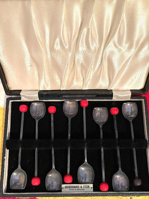 RARE ART DECO AGE ABERCROMBIE FITCH ENGLISH SILVER COCKTAIL MUDDLER CASED SET