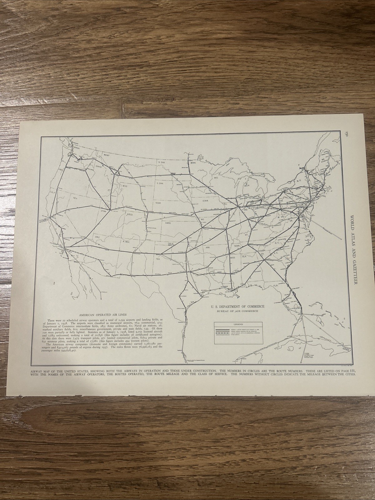 Antique 1937 Airway Map Of The United States 14”x11”