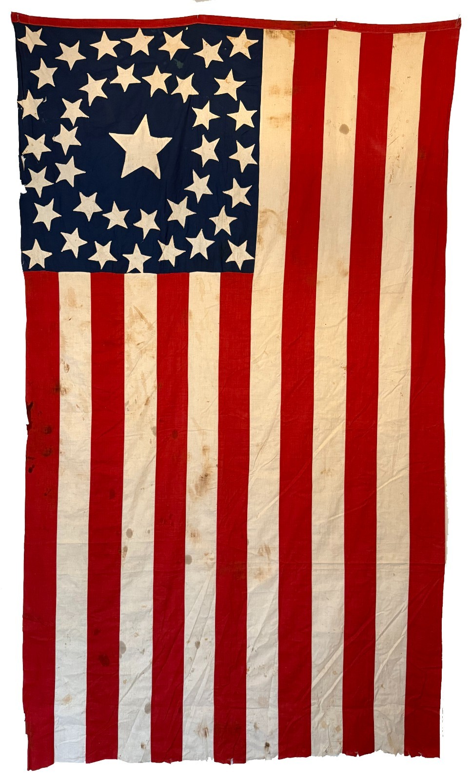 RARE 1876 ANTIQUE 39 Medallion Star American Flag Folk Art post Civil War OLD