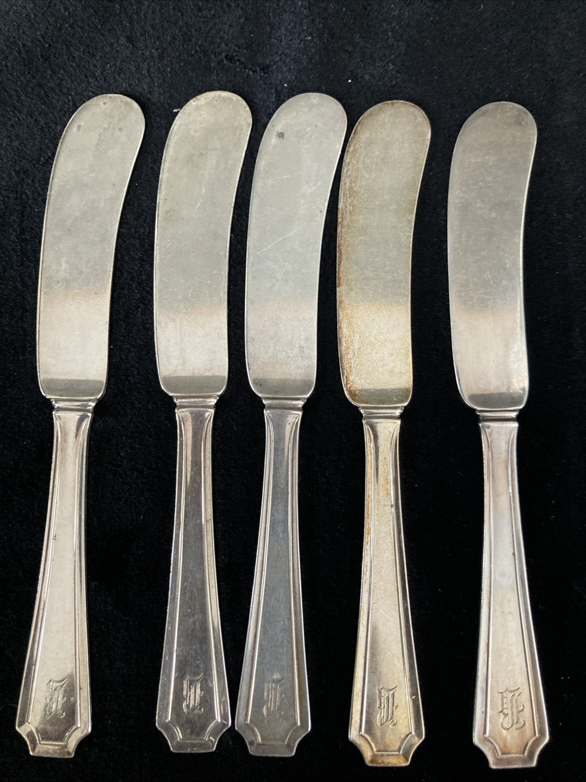 5 Pc DURGIN FAIRFAX Sterling Silver Butter spreader – 5 1/8″ Mono “B”