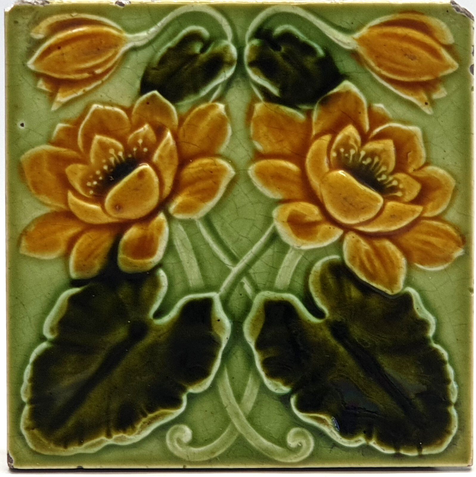 Art Nouveau Fireplace Majolica Tile Floral Design C1900 Corn Bros AE3