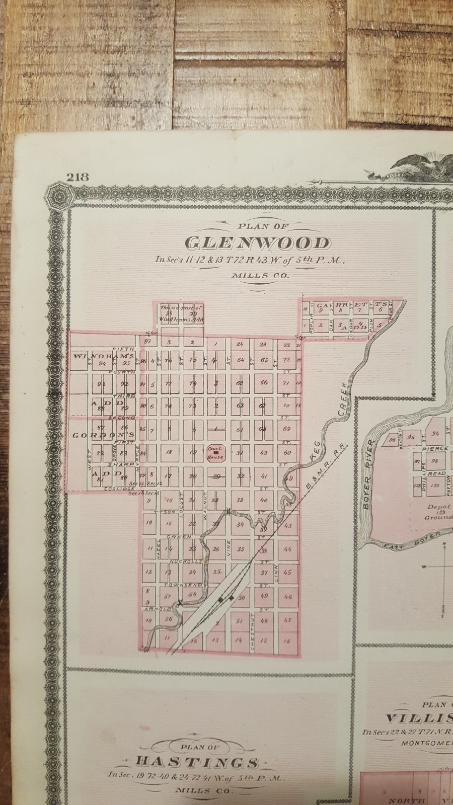 NICE ANTIQUE MAP – PLAN OF GLENWOOD & DENISON – IOWA – Andreas Atlas Co. 1875