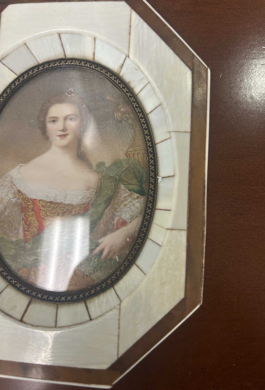 Antique Victorian Era 1800’s Octagonal Framed Royal Lady Mini Portrait