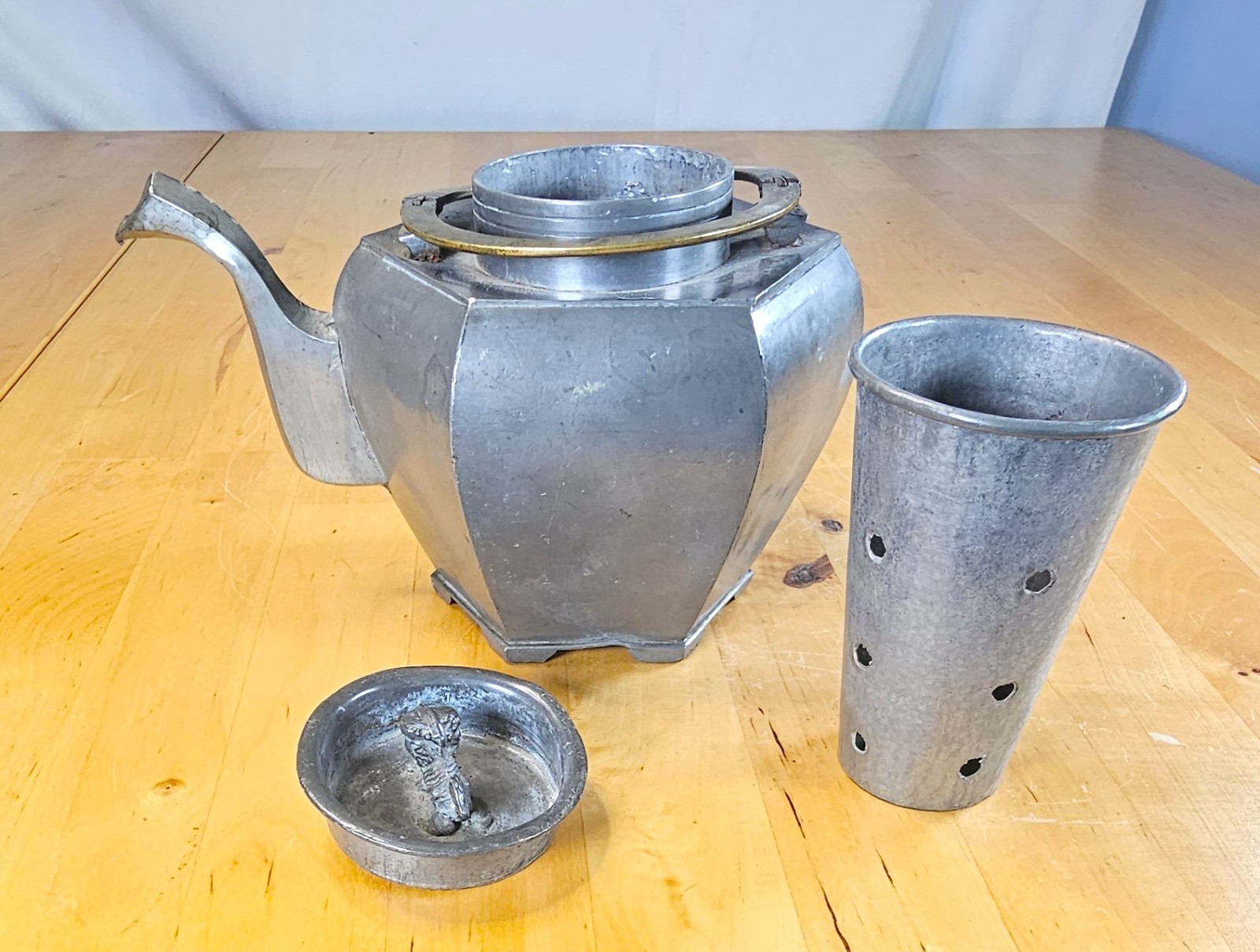 Qing Republic Chinese Pewter Brass Paktong Scholarly Teapot Makers Mark