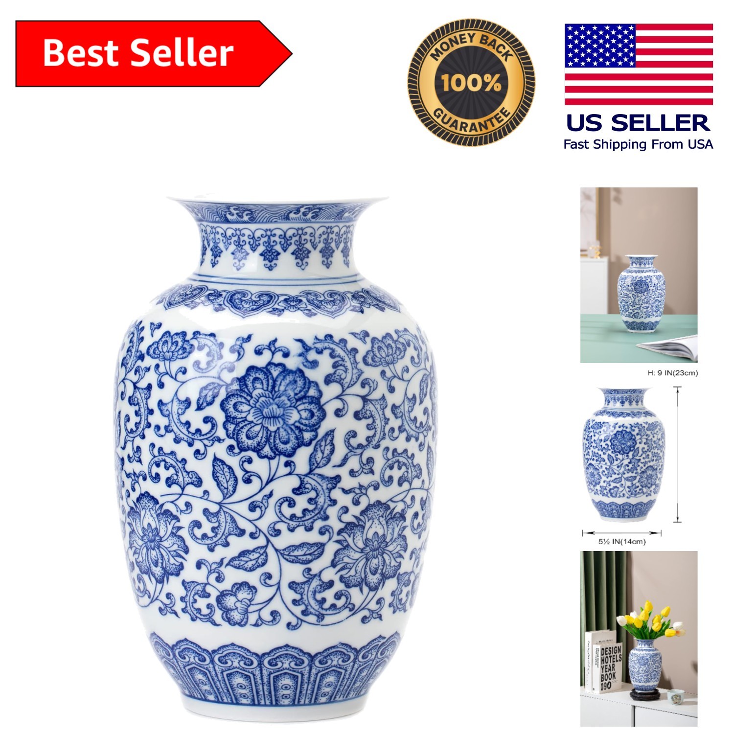 5.5″ H Floral Porcelain Vase – Stunning Blue and White Decor for All Occasions