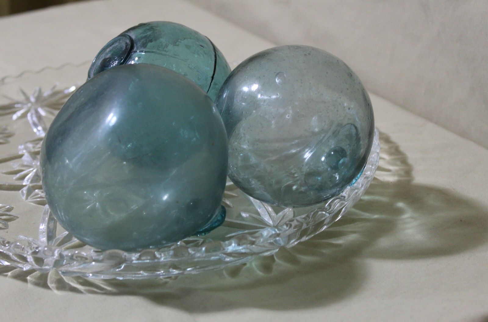 (3) Vintage Glass Fishing Floats Authentic Aqua Blue Green Balls Likely Japanese
