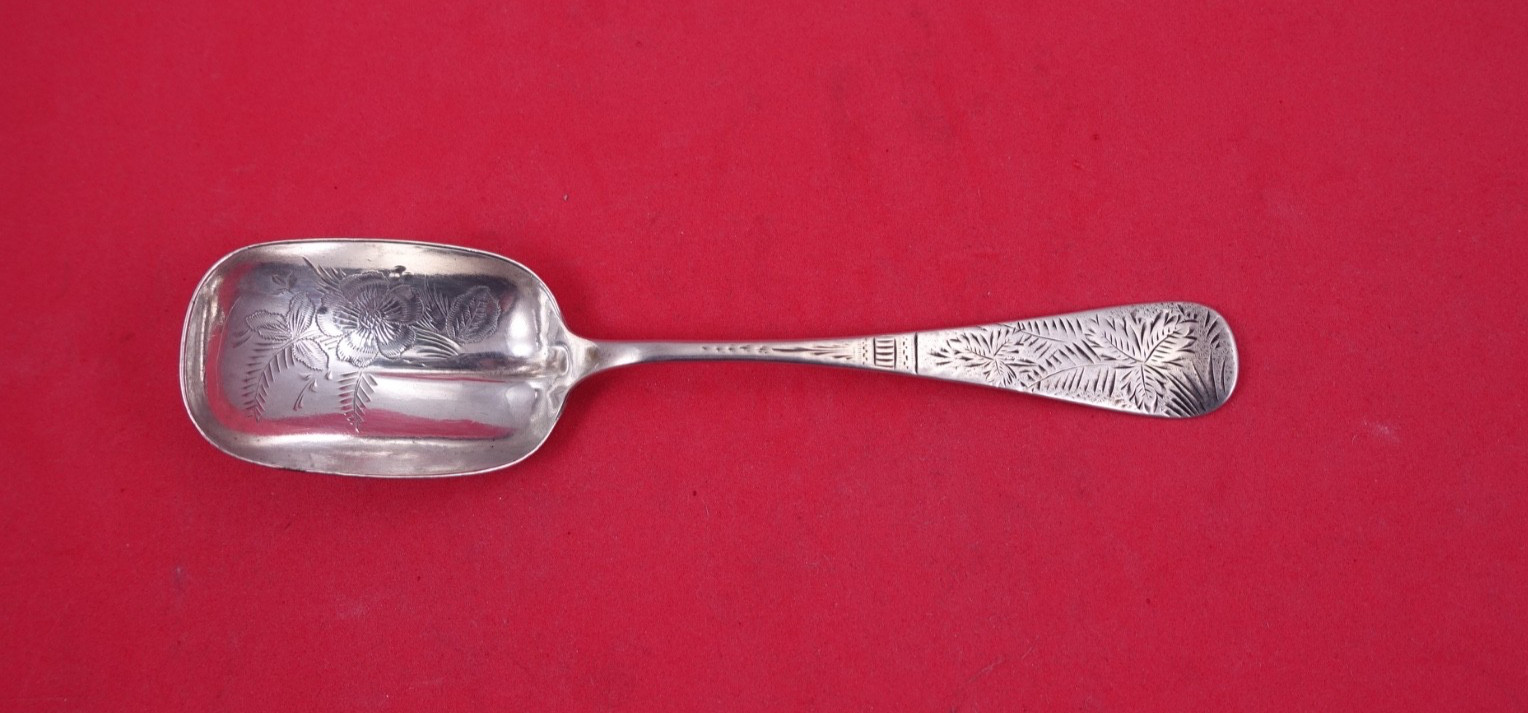 Brite Cut by Various Makers Sterling Silver Sugar Spoon square bowl 6 3/8″