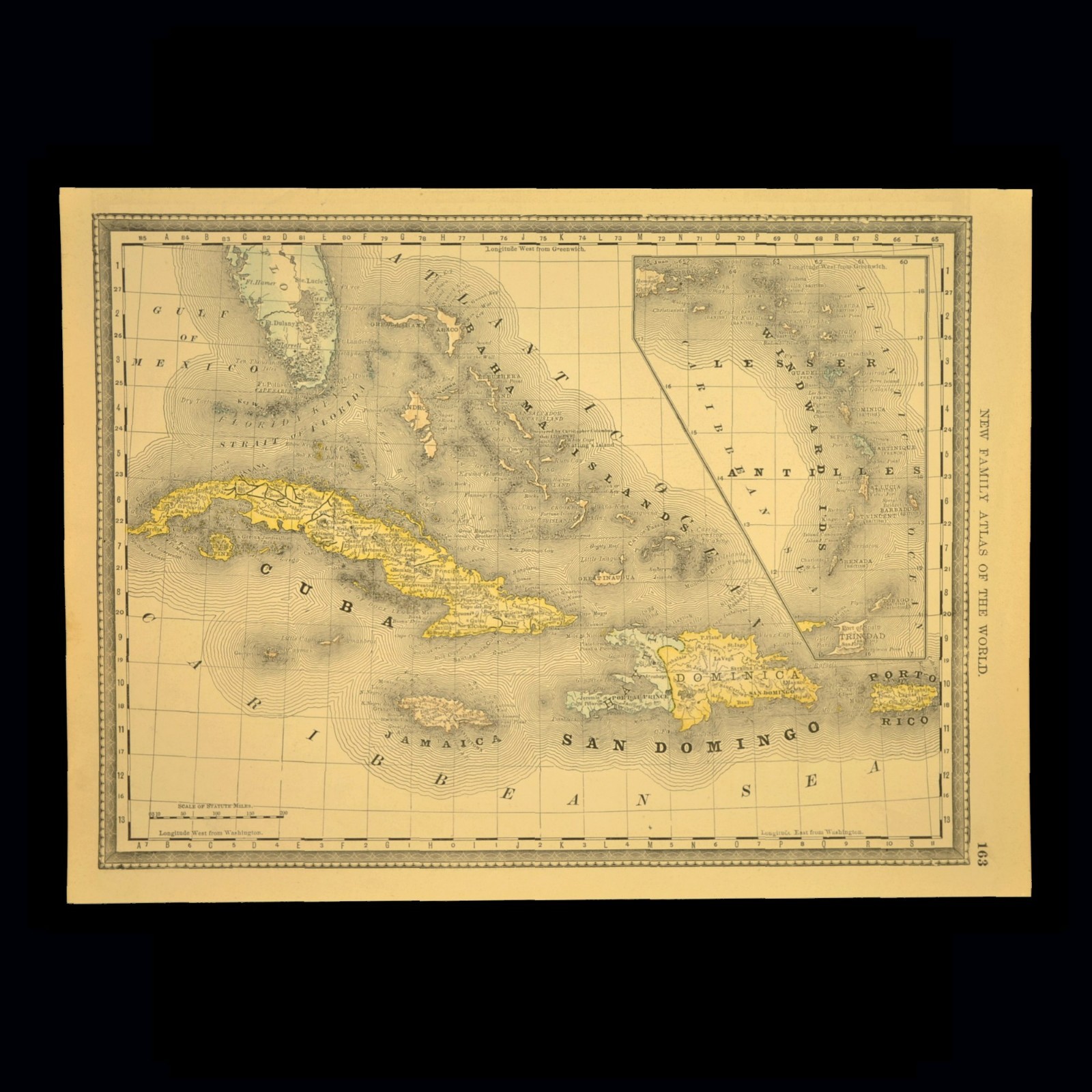 Antique CARIBBEAN Map of the West Indies Jamaica Cuba Haiti Bermuda 1800s