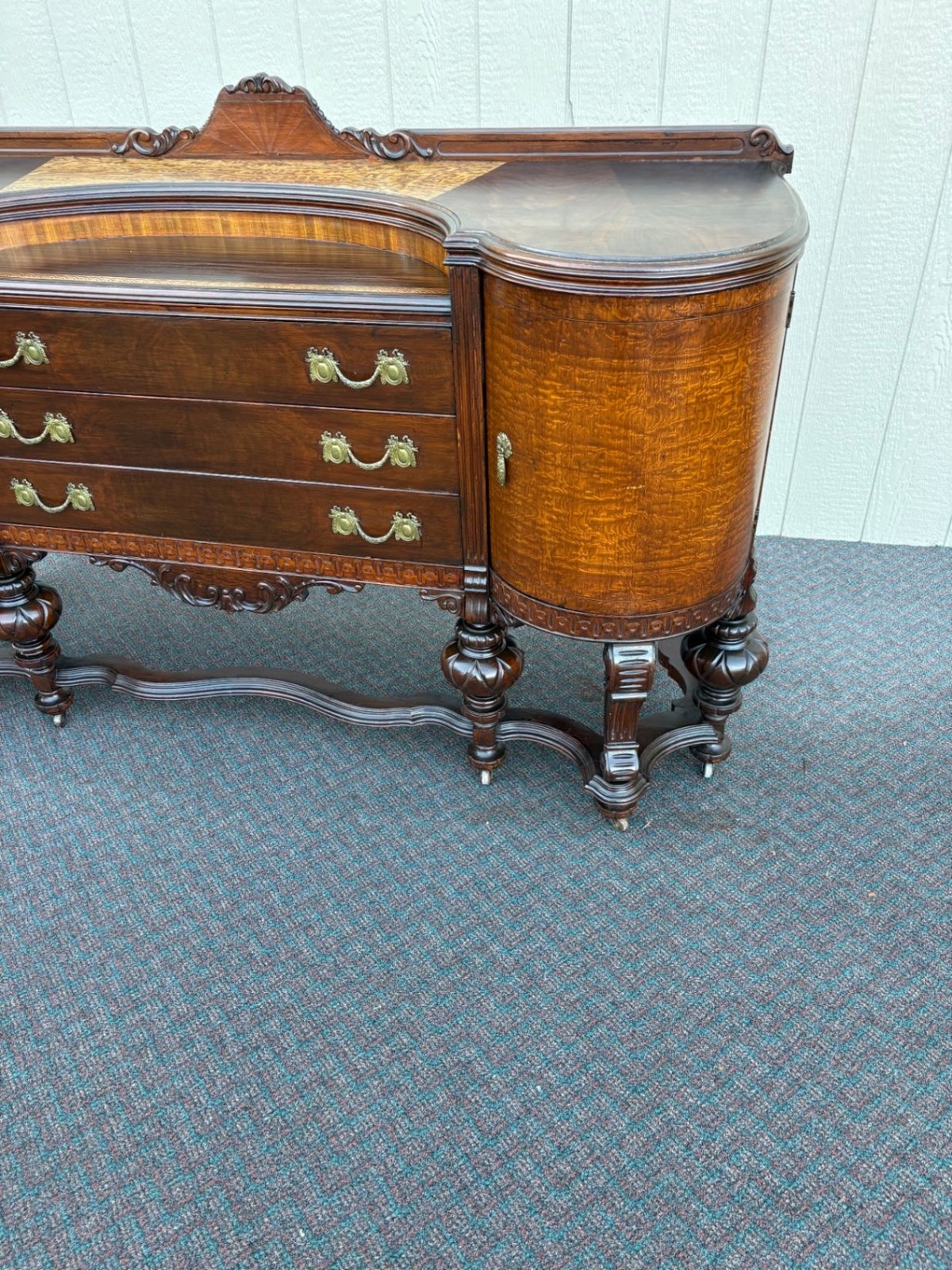 67513 Antique Victorian Sideboard Buffet with Ornate Carved Walnut