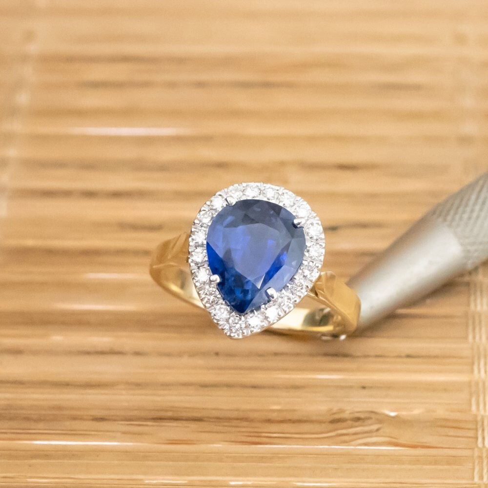 1.65 Ct Pear Cut Natural Sapphire Diamond Engagement Ring 14K Yellow Gold Size 5