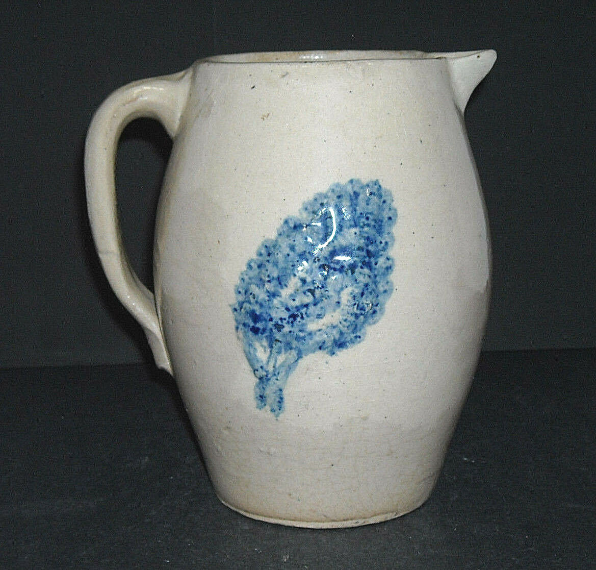 Antique Blue & Grey Whites Utica Pitcher Embossed Decorations New York Stoneware