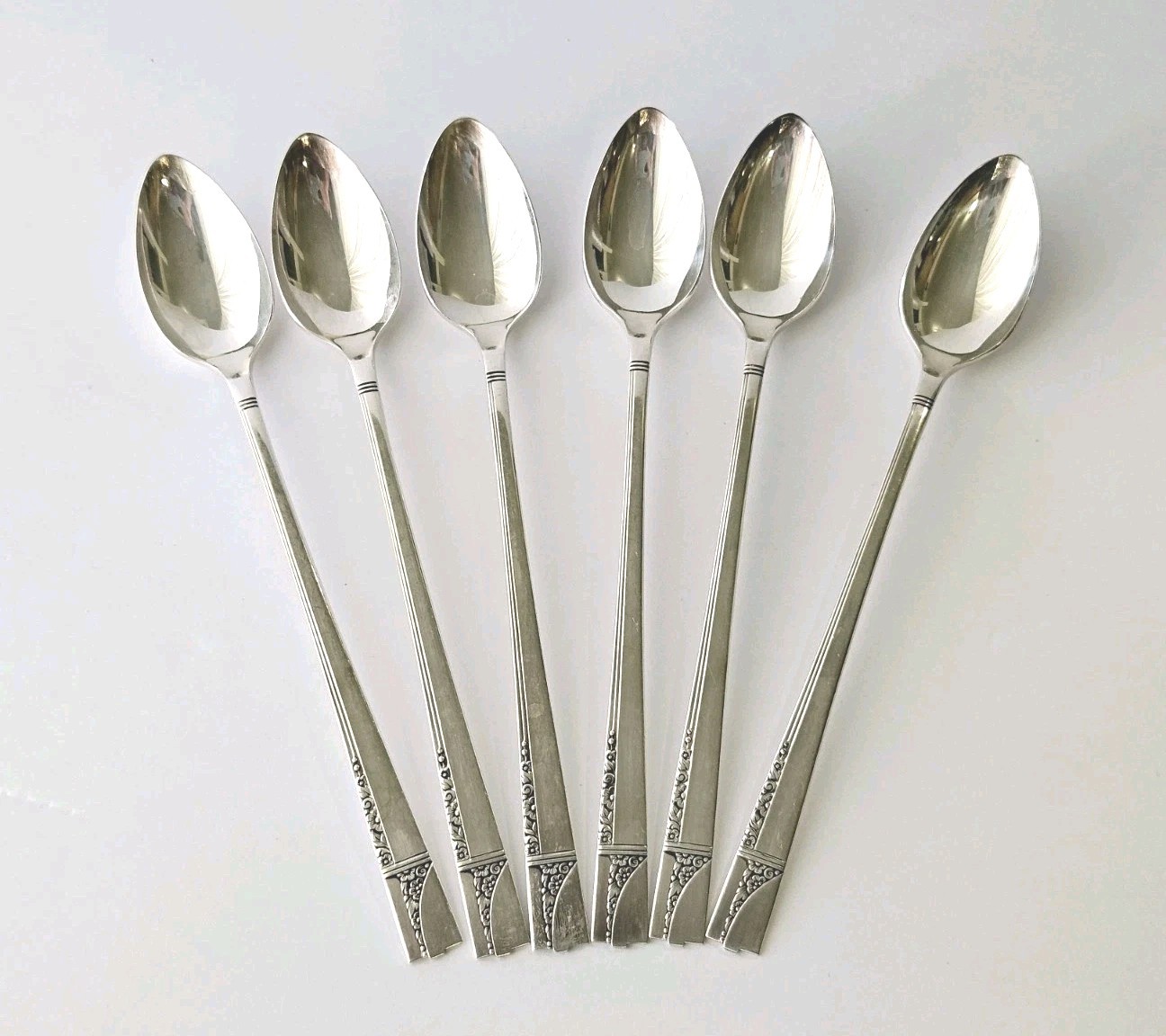 Vtg Oneida Nobility Caprice Silverplated Ice Tea Spoons set of 6 Art Deco