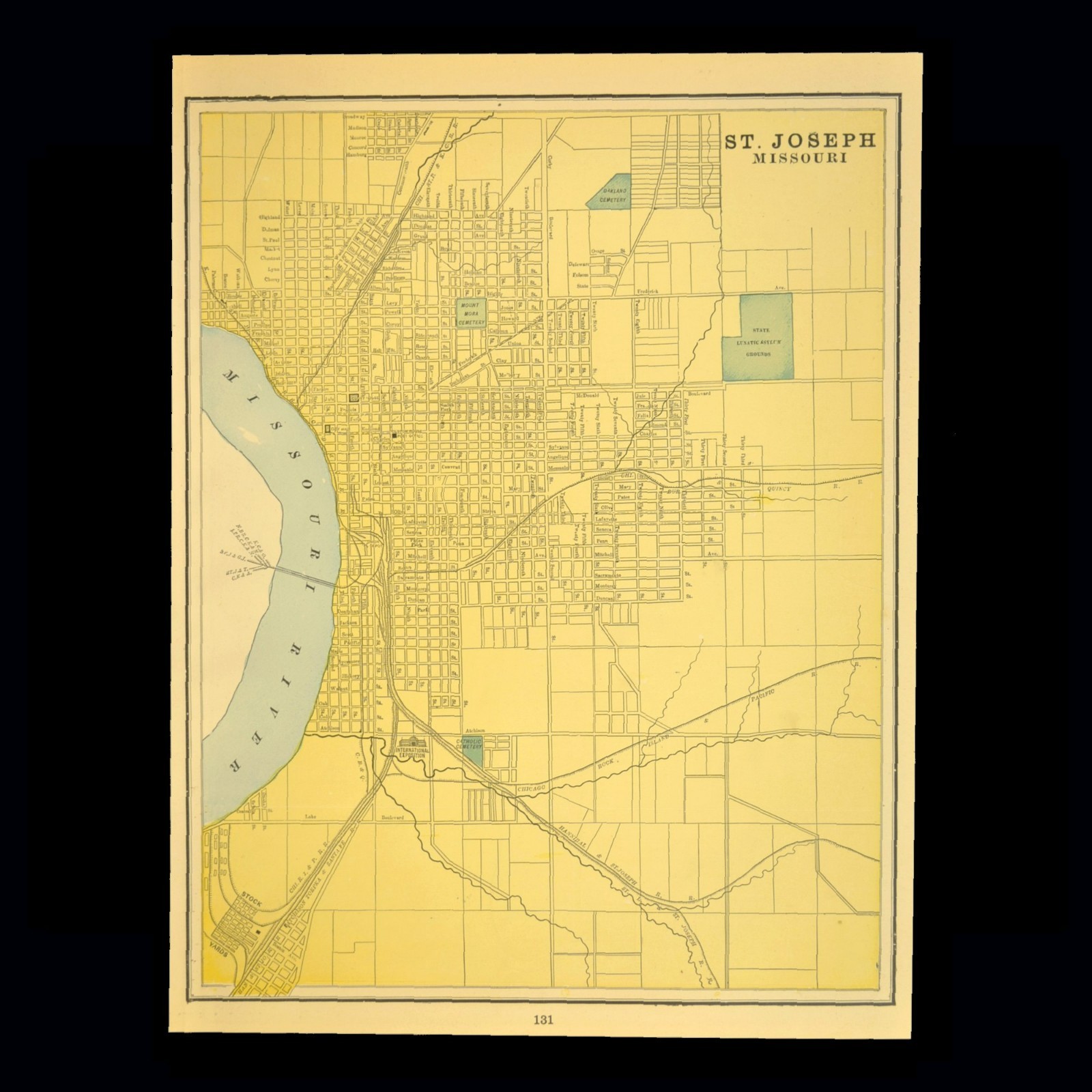 Antique ST JOSEPH Map Street Missouri CRI&P Railroad H&StJ RR Original Atlas