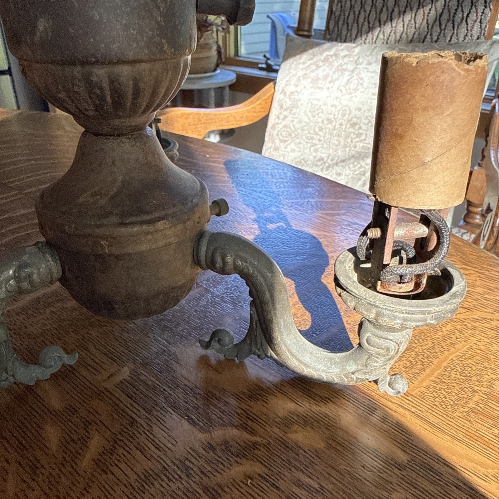 antique 1920s or 1930s Art Deco three-light candelabra Salvage Cast Brass
