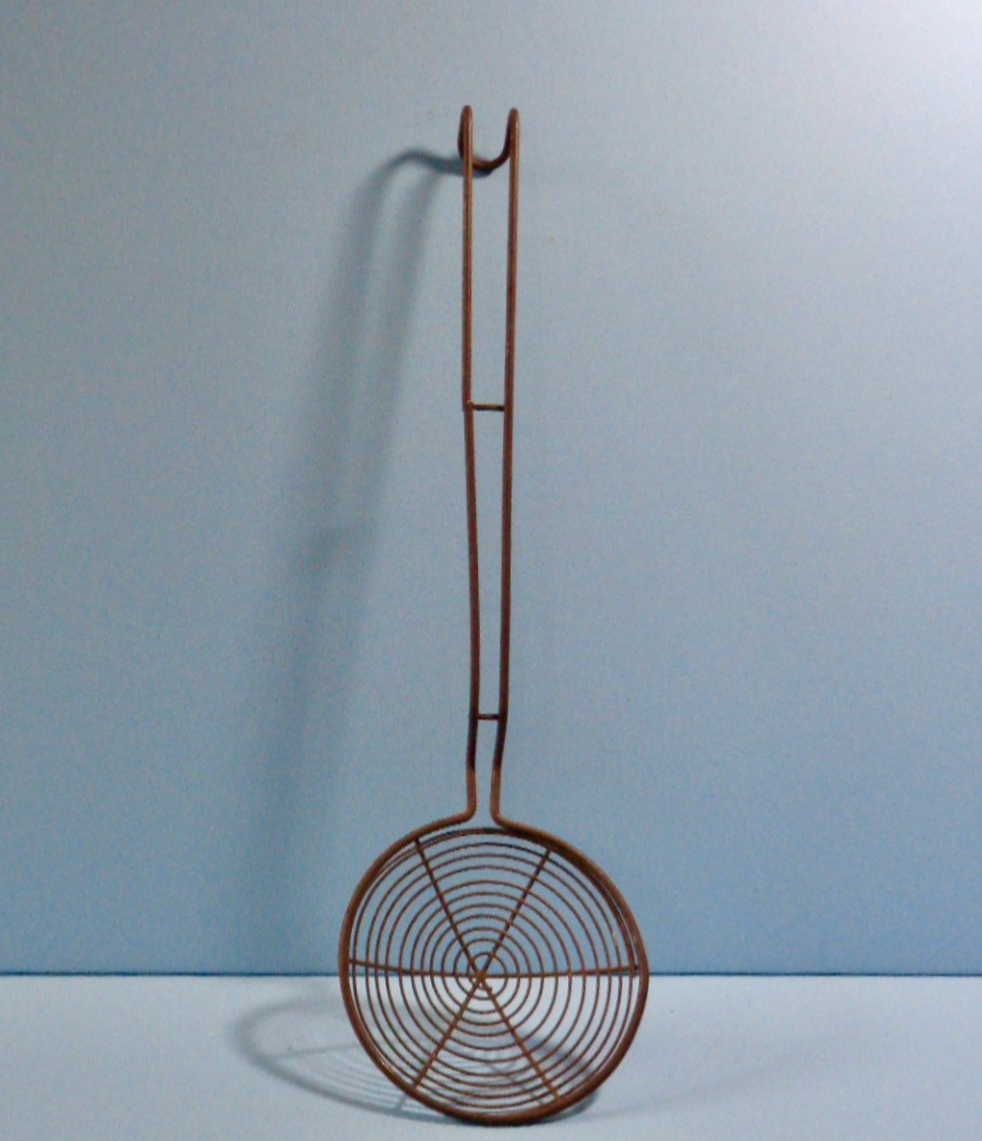 ANTIQUE PRIMITIVE WIRE KITCHEN STRAINER HAND HELD SKIMMER DRAINING SPOON AAFA
