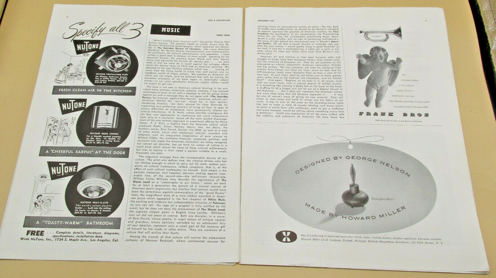 Original Issue Arts & Architecture Magazine November 1952 Loose Pages