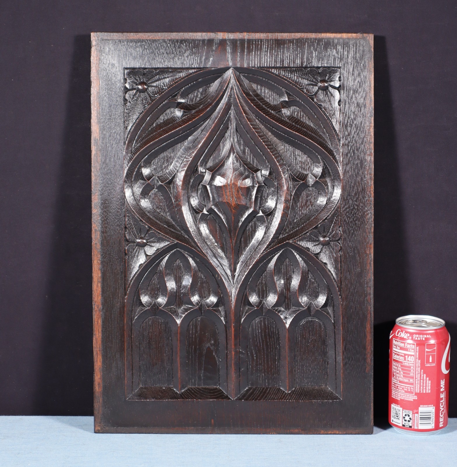 French Antique Gothic Revival Panel in Solid Chestnut Wood Salvage Late 1800’s
