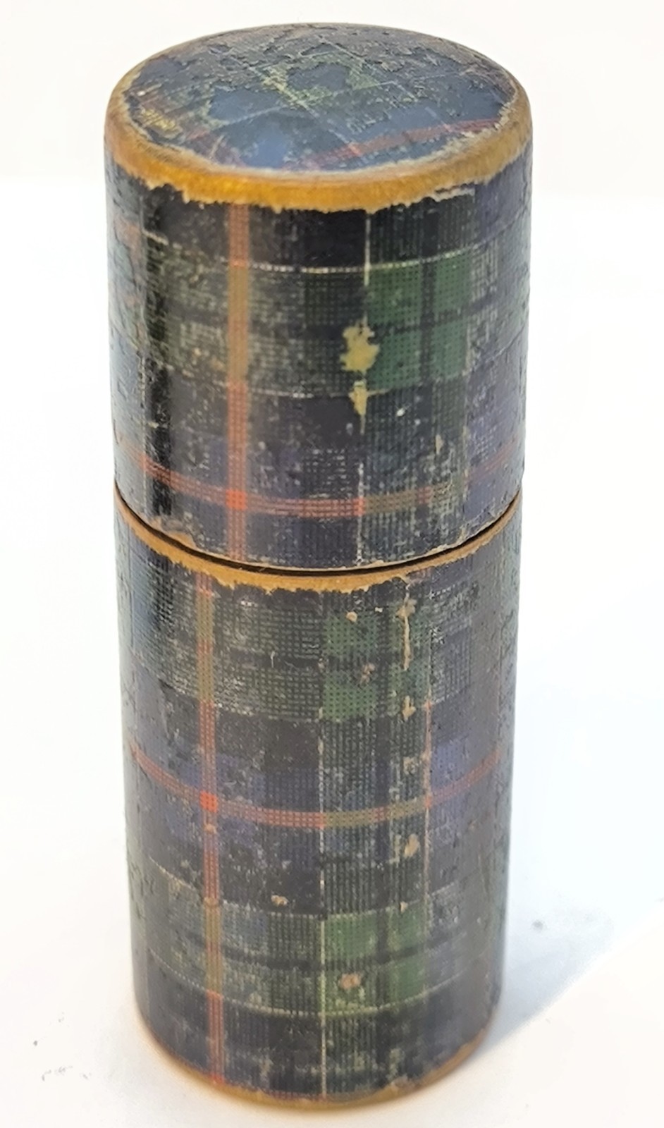 3x Antique Tartan-ware/Mauchline Lidded Trinkets & Thimble holder. Early 1900’s
