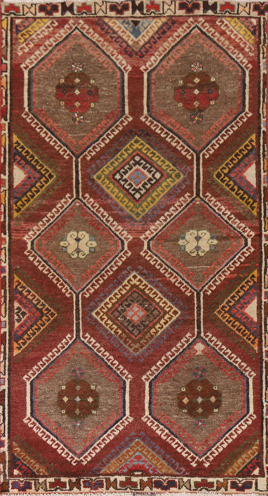 Vintage Tribal Geometric Hand-knotted Wool Hamedan Traditional Accent Rug 4×7