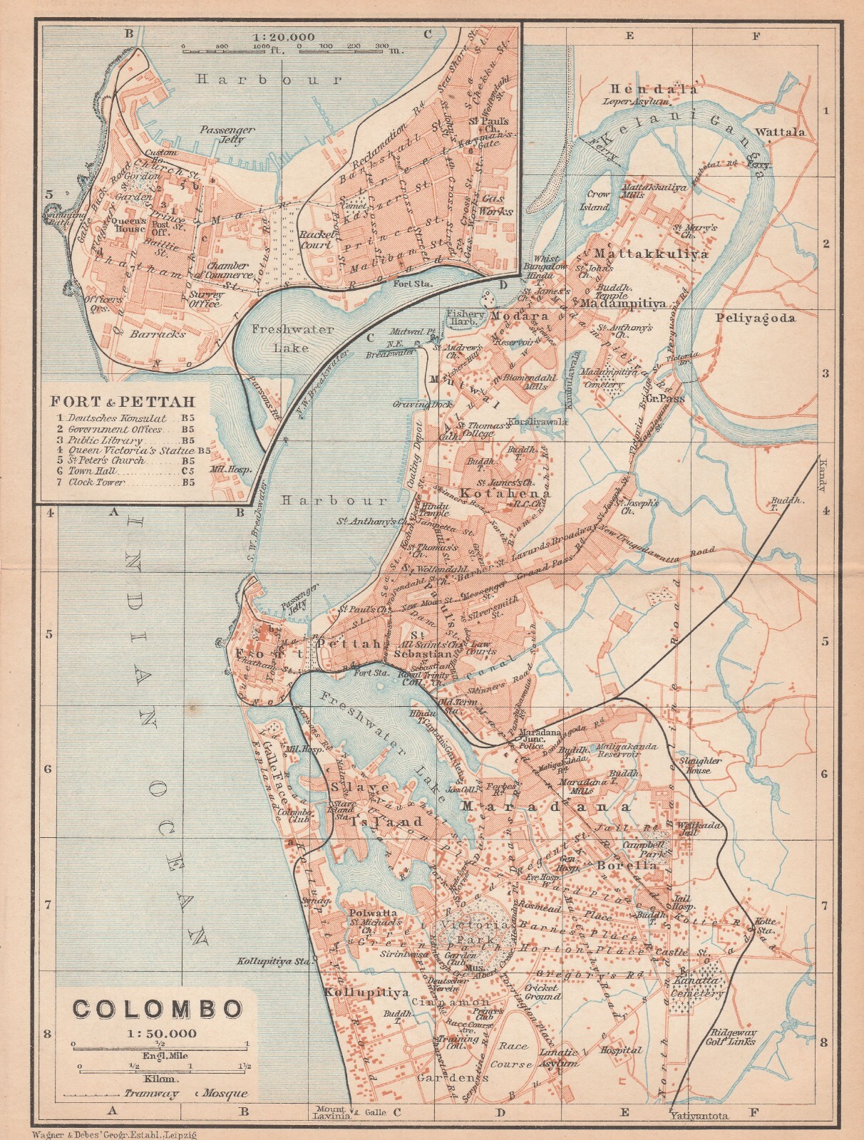COLOMBO 1914 SRI LANKA ANTIQUE ORIGINAL MAP CITY PLAN කොළඹ கொழும்பு