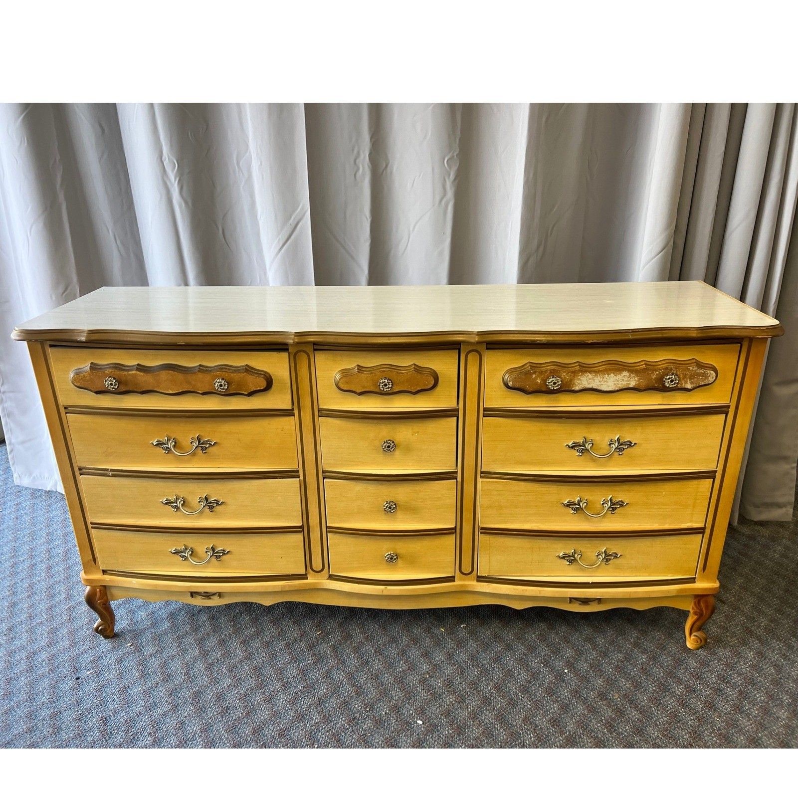 French Provincial Triple Dresser vintage wood chest of drawers 70s sears bonnet
