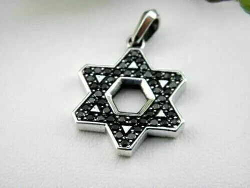 2Ct Round Simulated Black Diamond Star Of David Charm Pendant 925 White Silver