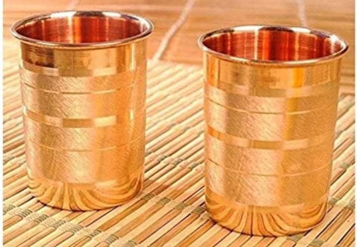Pure Copper Drinking Glass Set 300ml Tumblers Pack of 2 Ayurvedic Style Cups