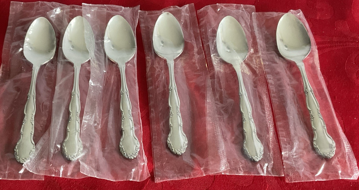 Oneida 1881 Rogers silverplate Flirtation 6 demitasse spoons 4 3/8″ unused