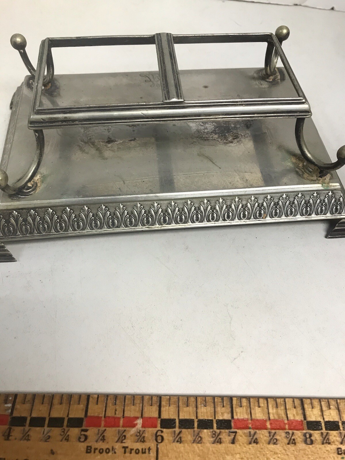 Reed & Barton Silver Plate Double Jam Jar Oil & Vinegar Shakers Caddy Mono Etch
