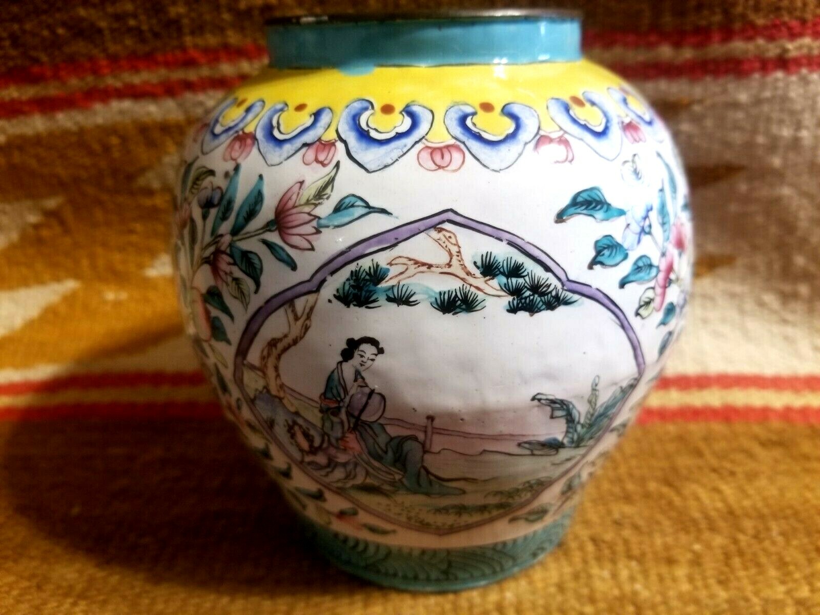 RARE FANTASTIC QING DYNASTY OLD JAPANESE ENAMEL CLOISONNE JAR OR POT 18th 19th C