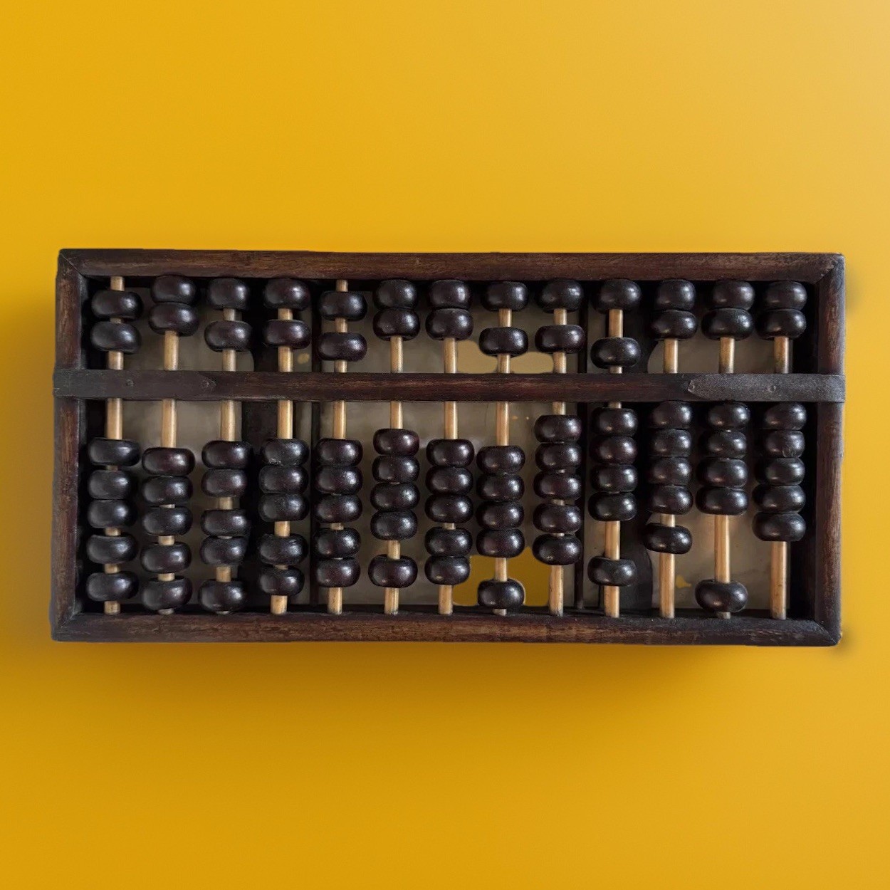 Antique 14″x7” Japanese Rosewood Abacus Wall Hanging Math Beads Hand Carved Art