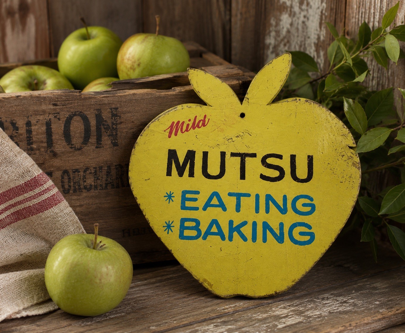 Vintage Primitive Apple Advertising Wood Sign Folk Art Farmhouse Decor Mutsu