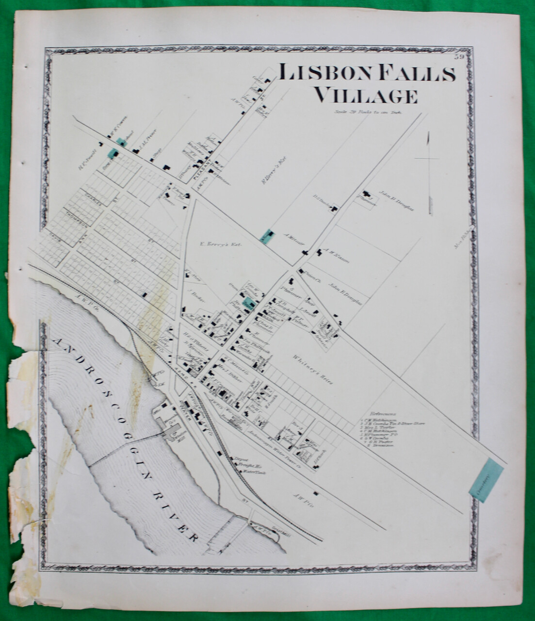 1873 Sanford Everts & Co. Maine Androscoggin County Lisbon Falls Village Map