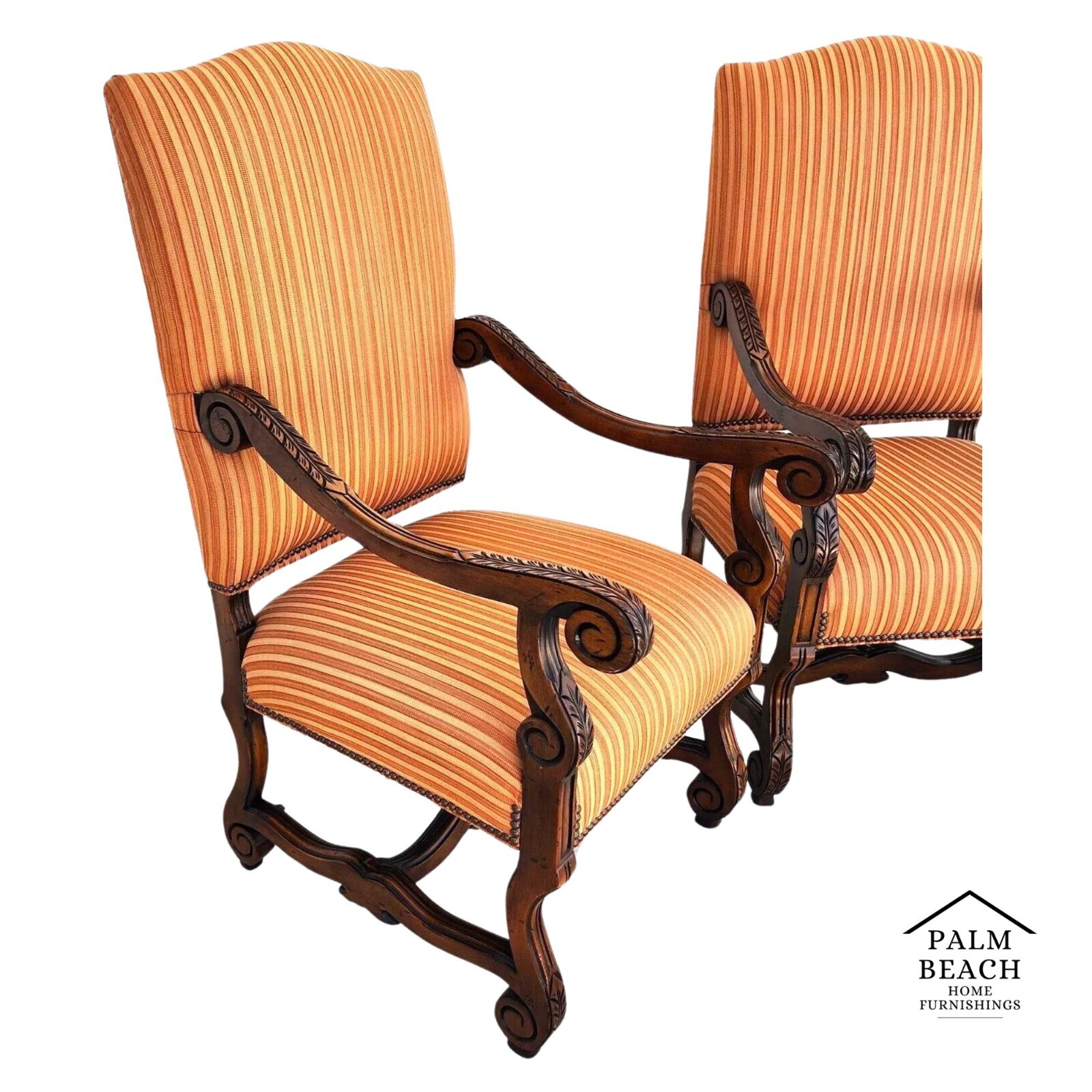 CENTURY FURNITURE Louis XIII Os de Mouton Armchairs a Pair