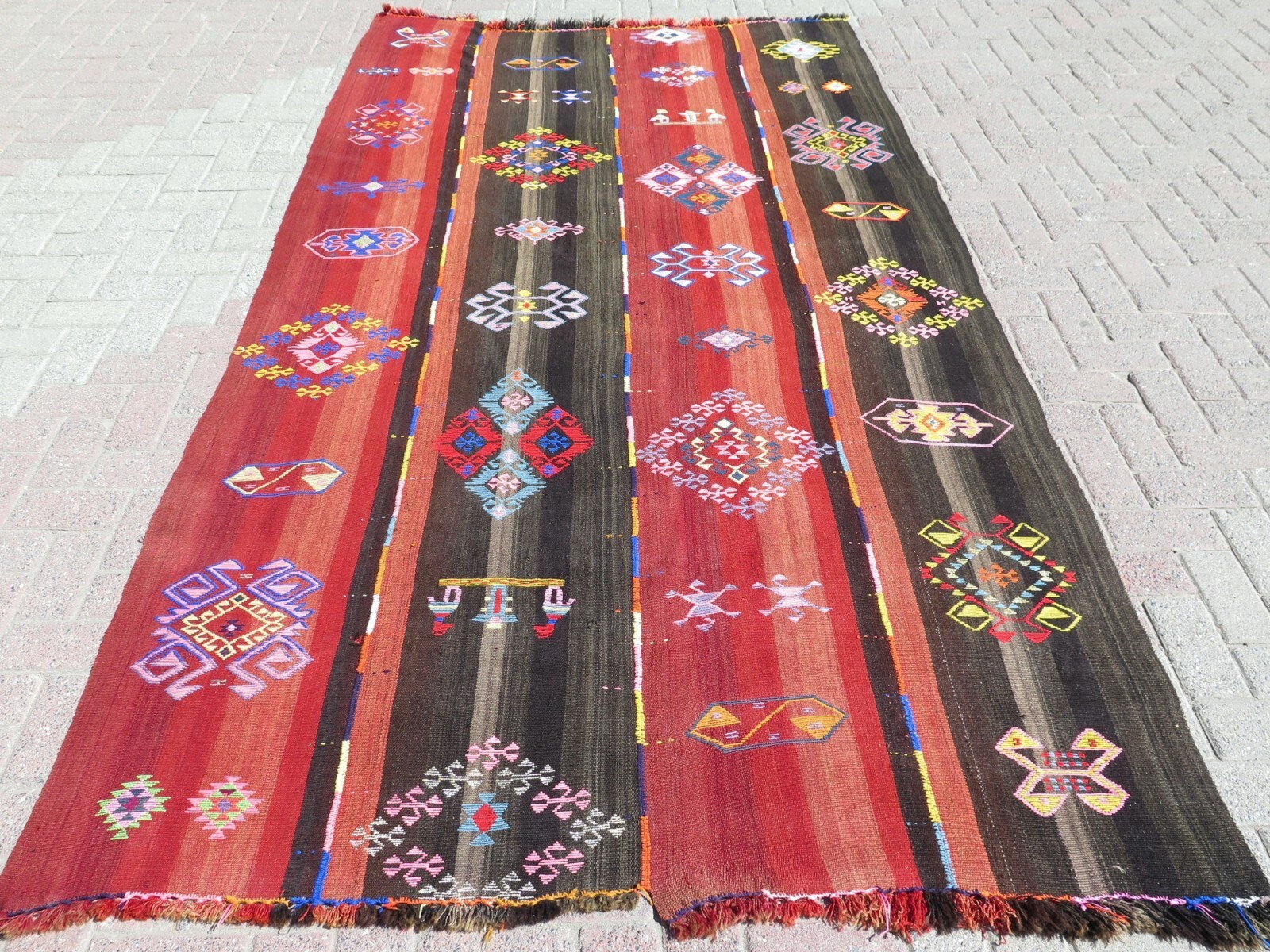 Wool Rug, Vintage Rug, Area Rugs, Large Kelim, Handmade Ethnic Carpet 64″x119″