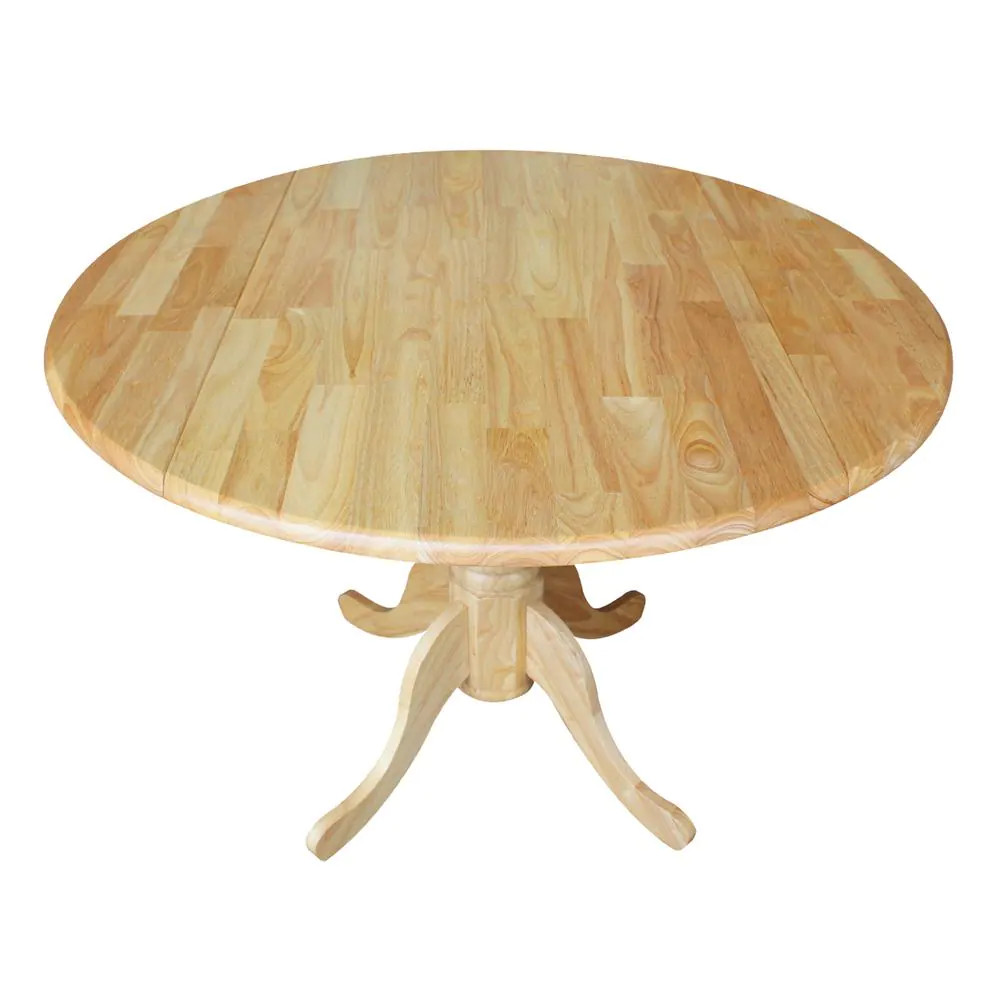 Dining Table Dual Drop Leaves Solid Wood Natural Pedestal Seats 4 People Durable