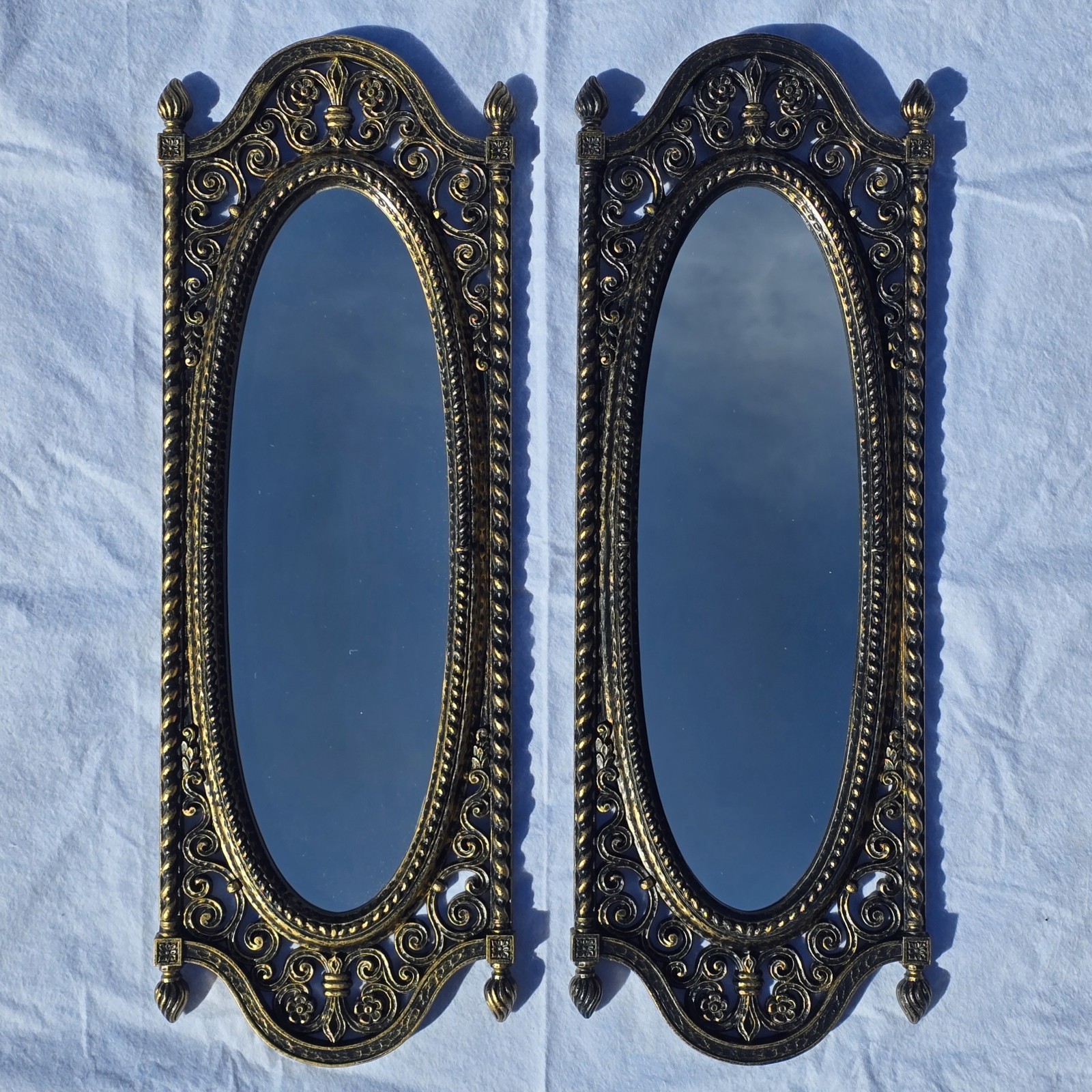 Vintage Homeco Ornate Gothic Medieval Hollywood Regency Black Gold Wall Mirror