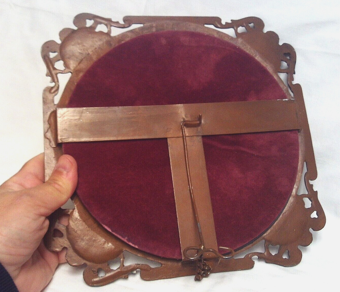 Vintage Ornate Painted Cast Iron Vanity Mirror with Cherubs Relief