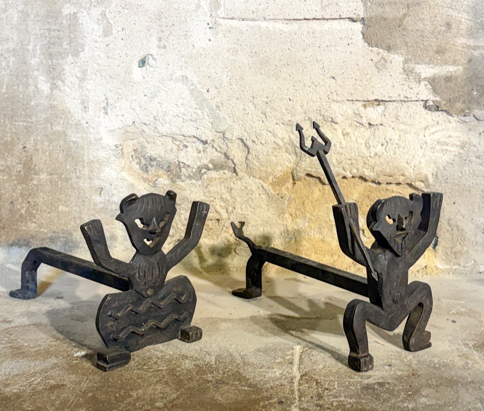 Swedish Devil Andirons, Attributed to Eskil Björklund 1960s cast iron