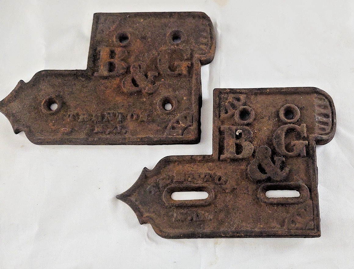 Matched pair Antique hardware B & G Trenton N.J. Cast Iron Plaque Sign