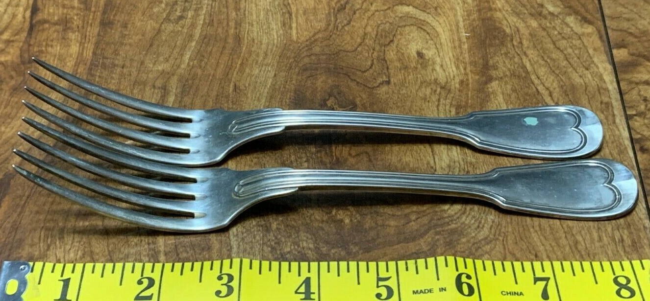 2 Antique Christofle Filet Chinon Dinner Forks 1872 Pattern Square Edges F Mono
