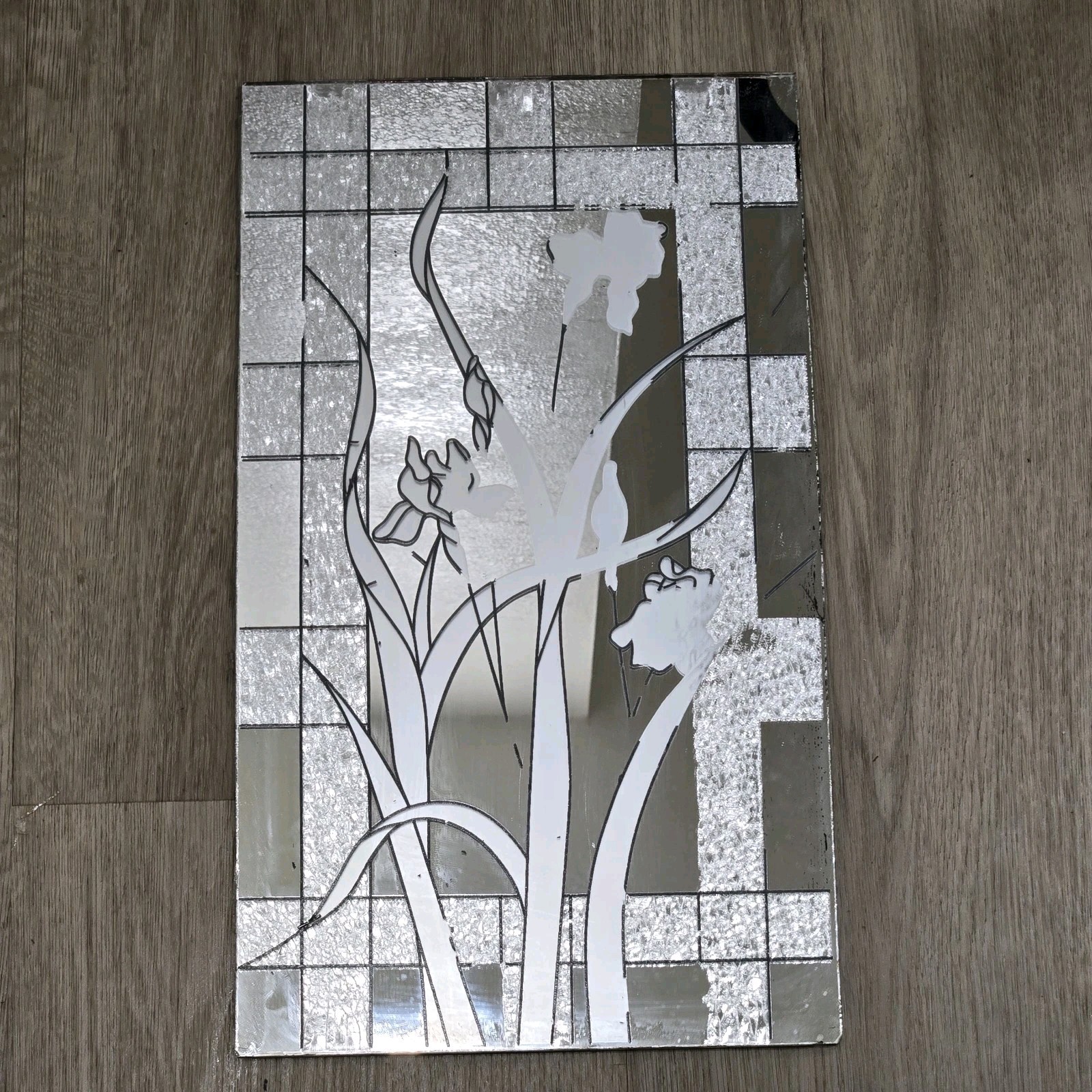 Vintage 70s-80s Frosted Etched Flower Rectangle Mirror NO FRAME
