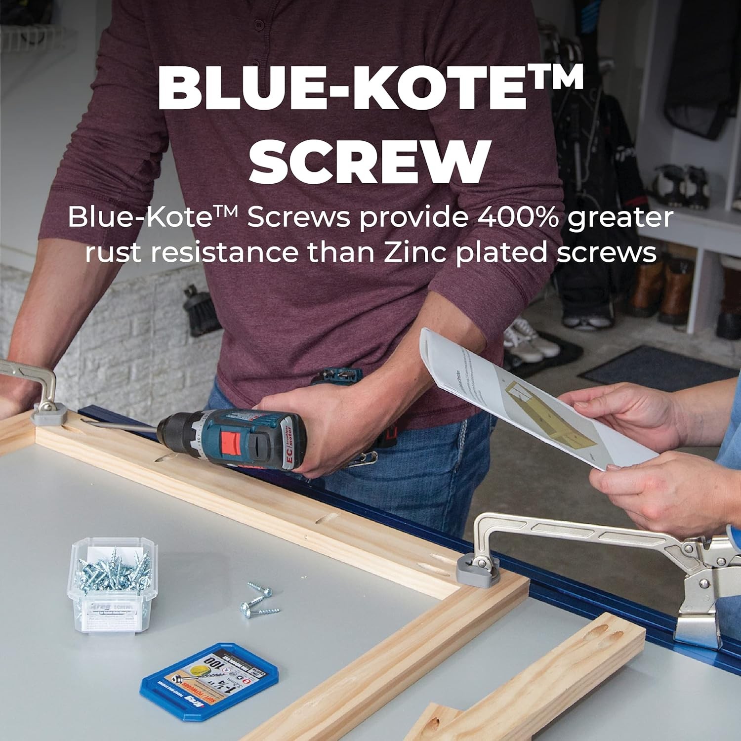 Kreg SML-C125B-100 Blue-Kote Weather Resistant Pocket Screws, 1 1-1/4″, Blue