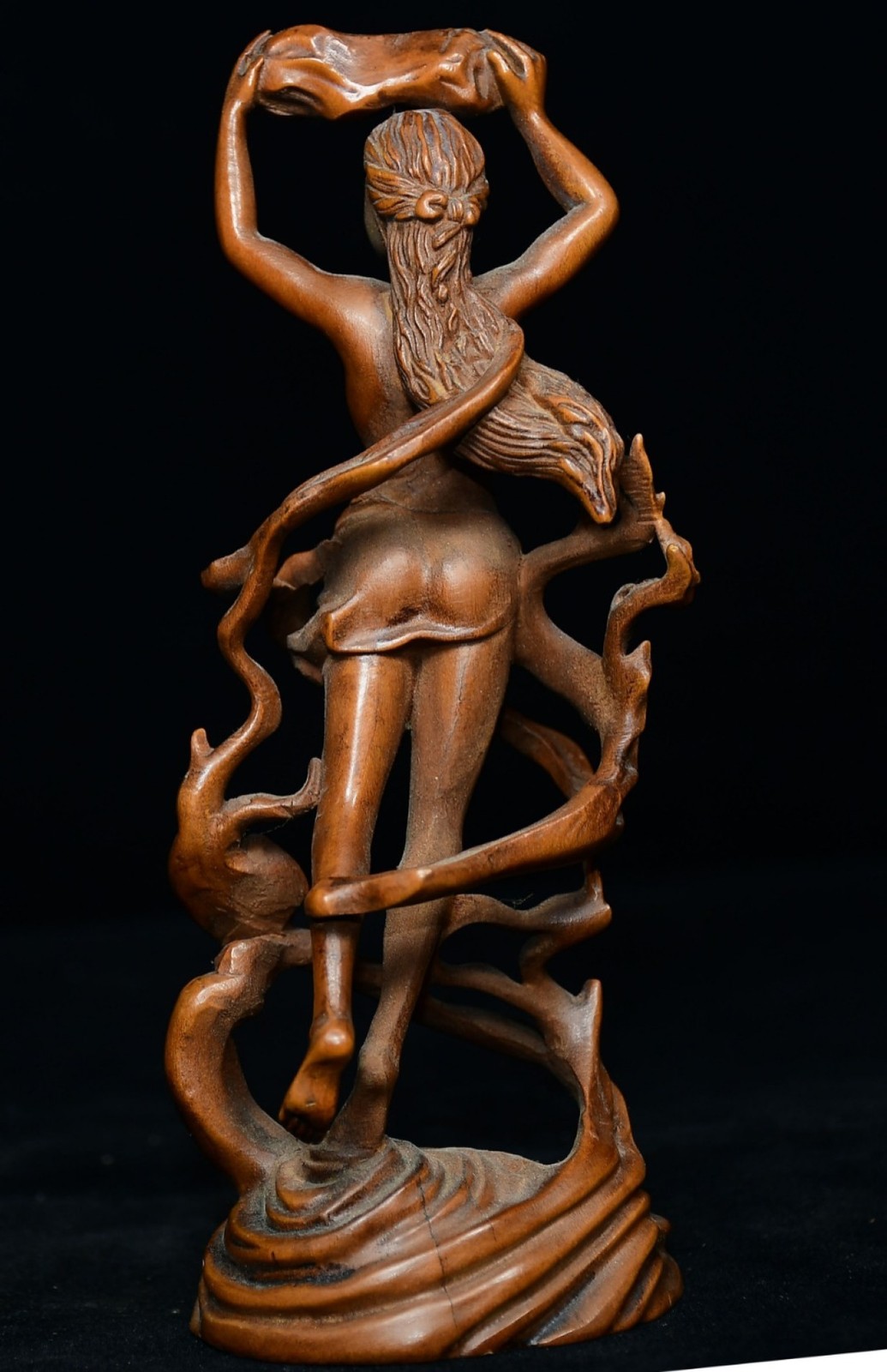 Vintage Wood Wooden Carved Figure Hand Comb Oriental Auspicious Decor Intricate