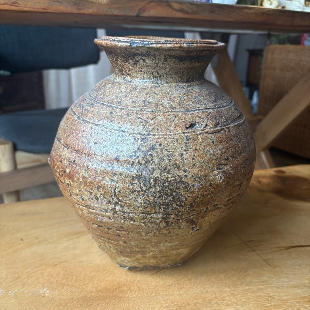 Antique Japanese Shigaraki Pottery Jar Edo Period 19th Century Vase Vessel 9.8in