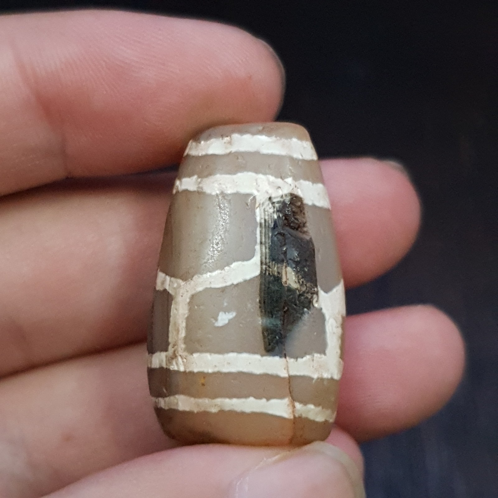 Antique Tibetan Amulet Etched Agate Decorated Bead 18.3×32.1mm
