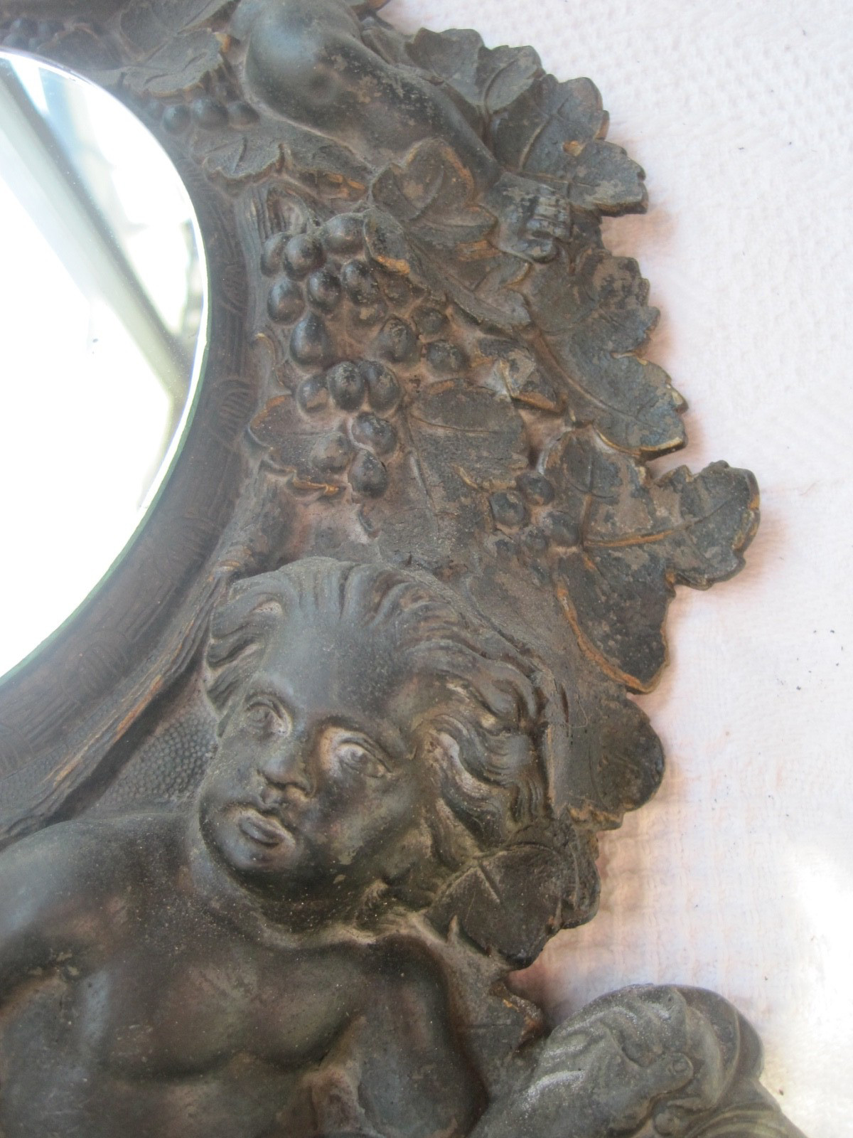 Gothic Mirror Antique made from American Clock Iron Cast Case Angels Round