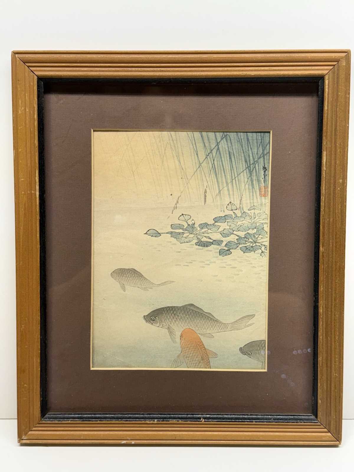 Original Shoson Koson Ohara “Two Carp” wood block print Japanese